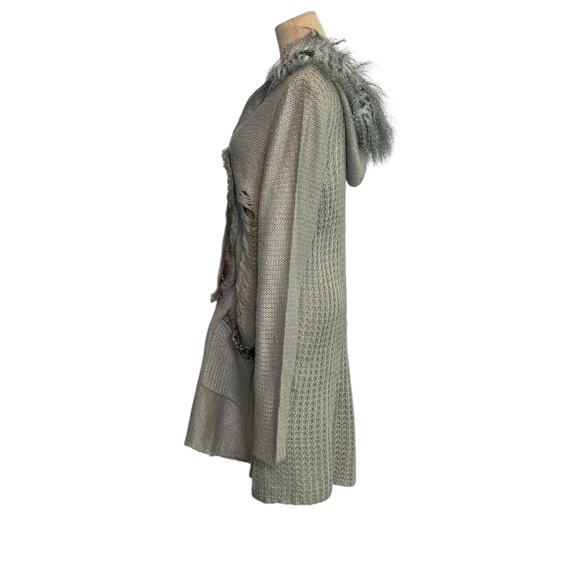 Lapis gray patchwork faux fur long cardigan sweater size XL - Picture 11 of 15
